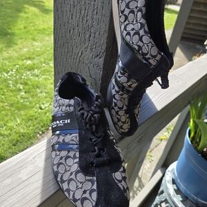 Coach Black and Gray Signature Logo Slip-On Sneakers for Women